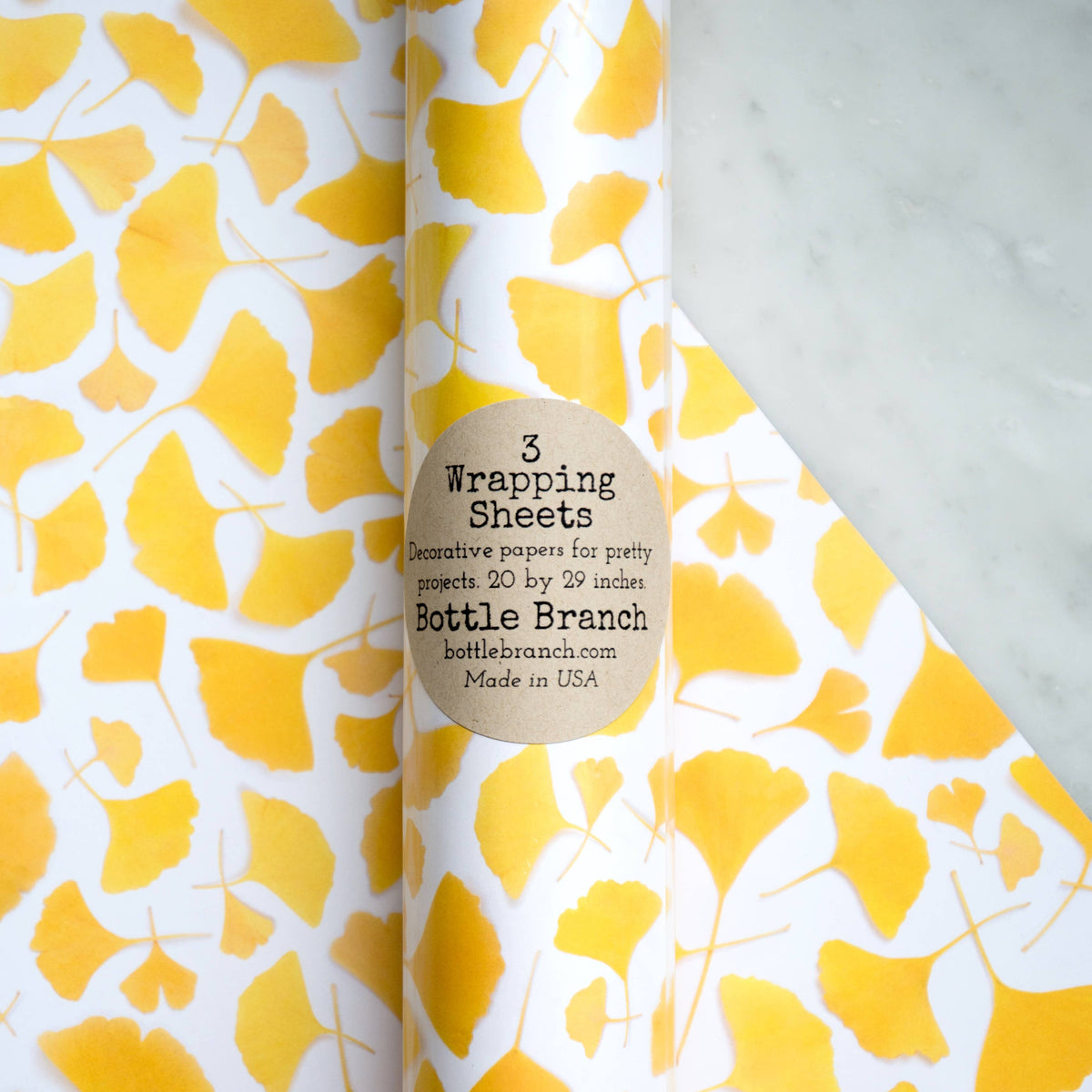 Bottle Branch - Gift Wrap - Yellow Ginko Leaves