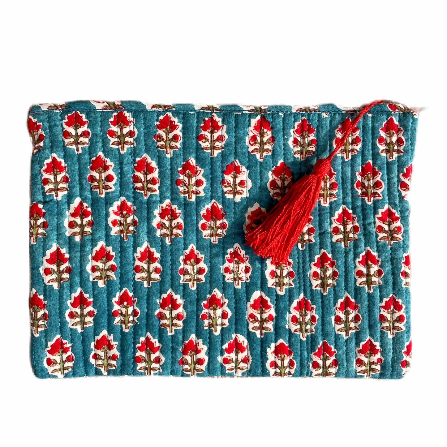 Kalyana Textiles - Teal Floral Block Print Large Pouch