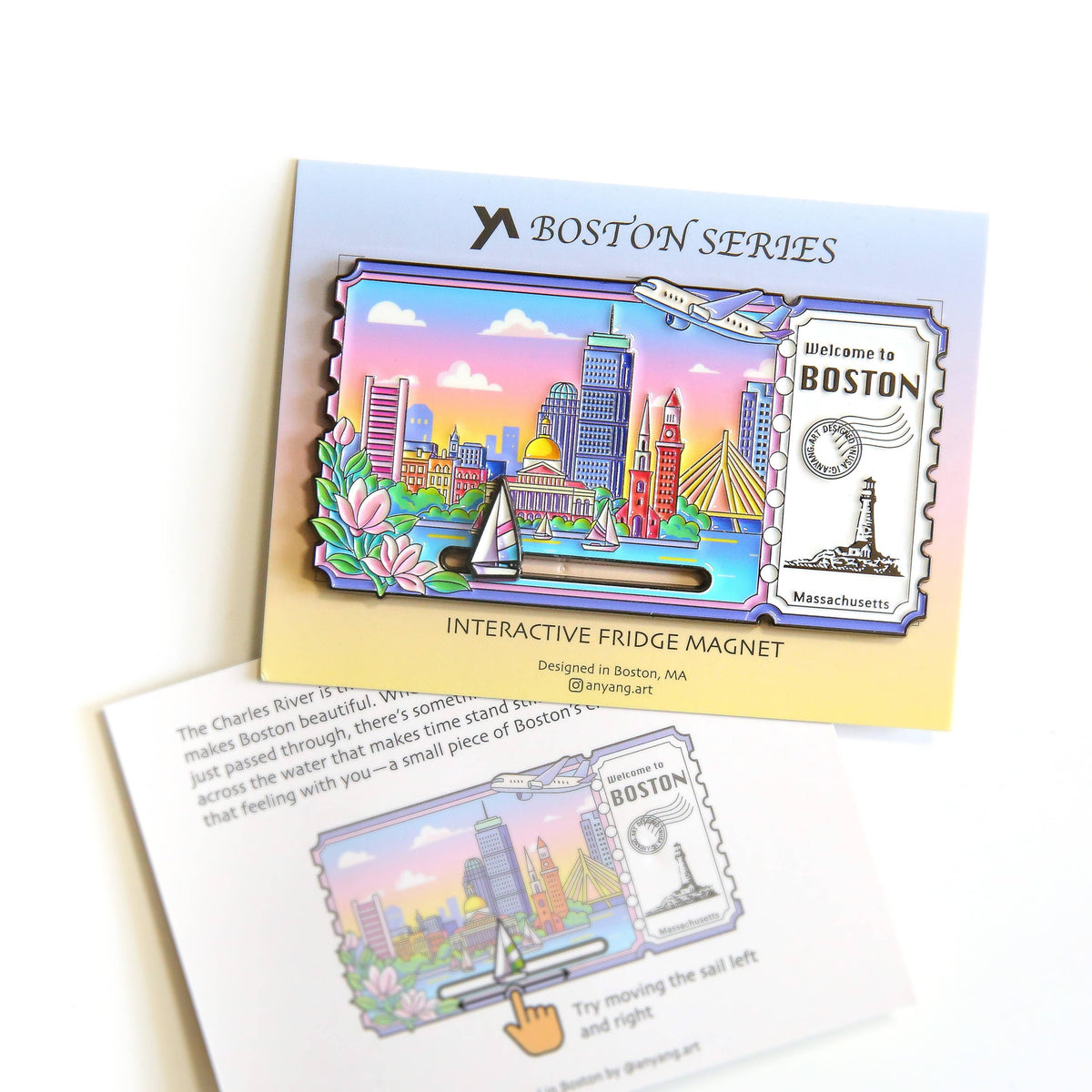 anyangART Studio - Boston Fridge Magnet: Interactive Boston, Charles River (NEW