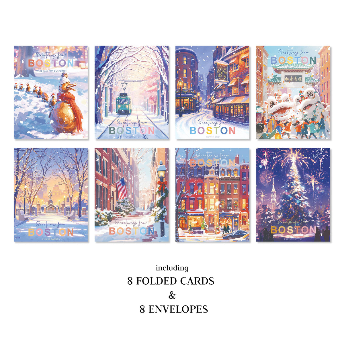 anyangART Studio - Boston Holiday Card Set/ Greeting Card Set/ Christmas Cards