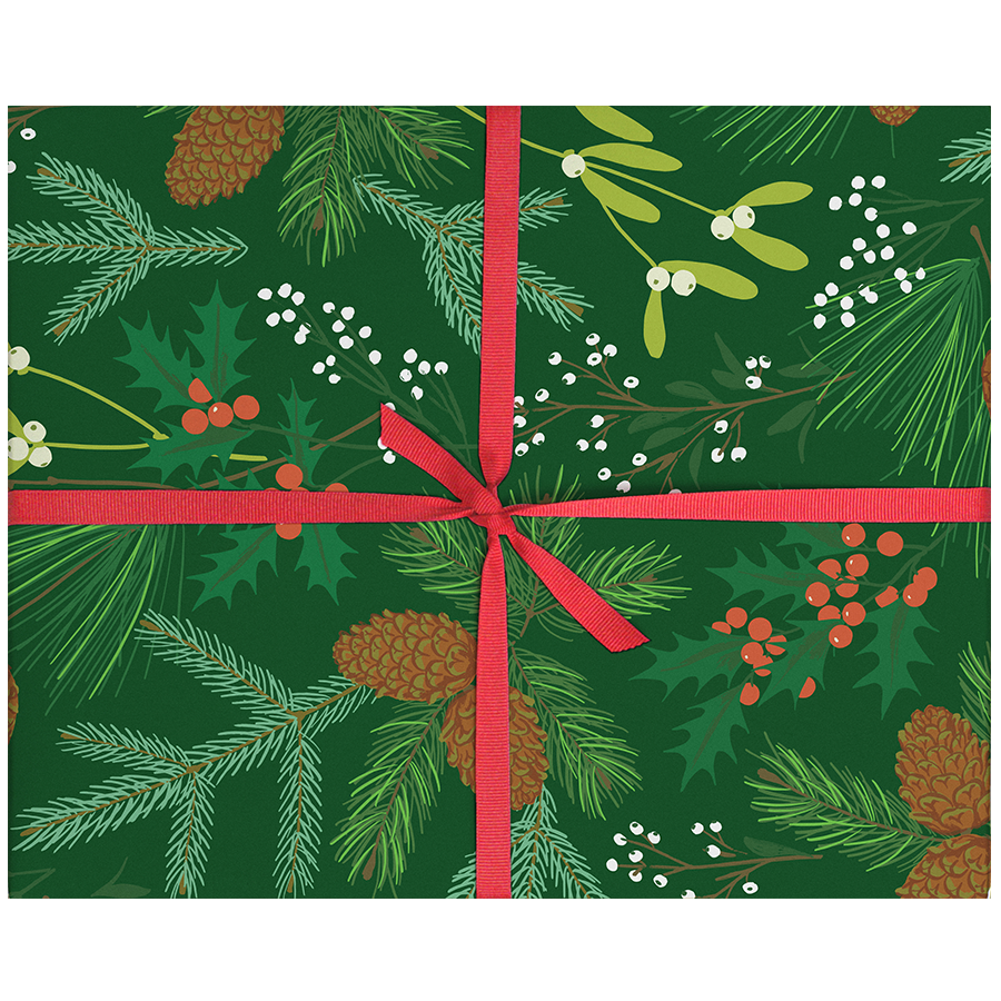 Smudge Ink - Pine Cones & Winter Berries Gift Wrap