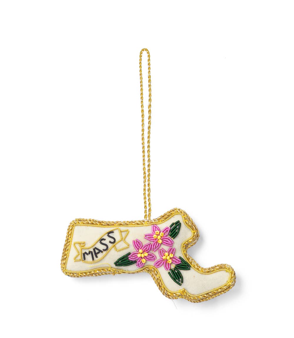 Matr Boomie Fair Trade - Massachusetts State Mayflower Beaded Fabric Ornament