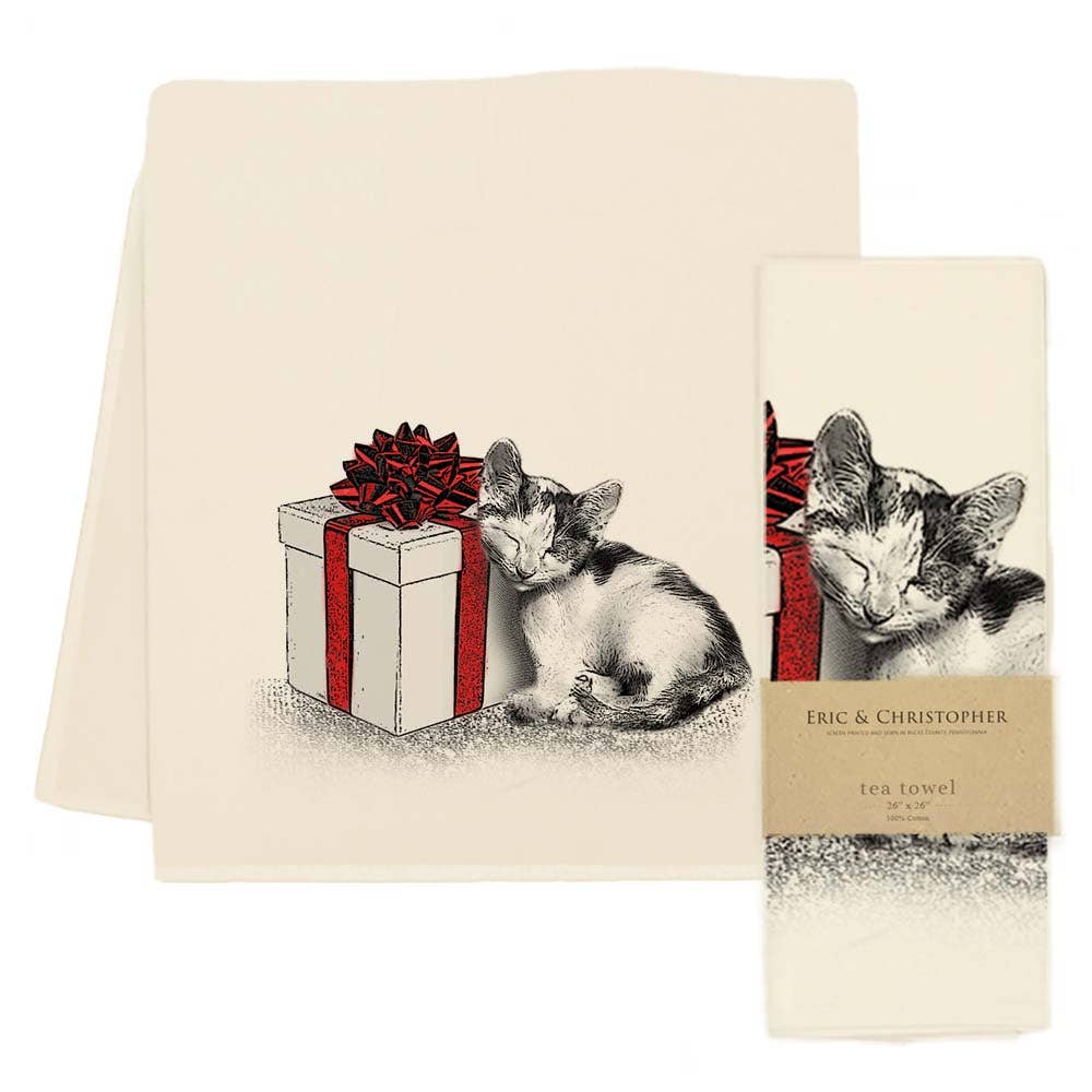 Eric & Christopher - Kitten with Present Tea Towel - "Kiki"