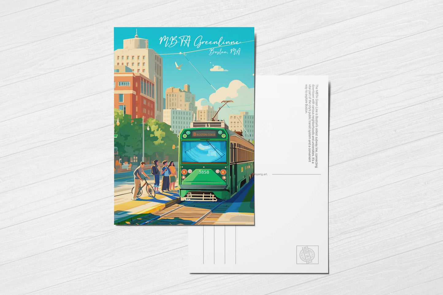 anyangART Studio - Boston Postcard, Massachusetts Postcard - Green Line, MBTA