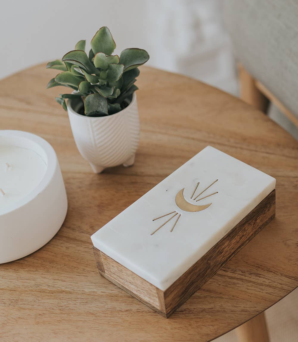 RB - Indukala Treasure Box - Marble, Mango Wood, Crescent Moon