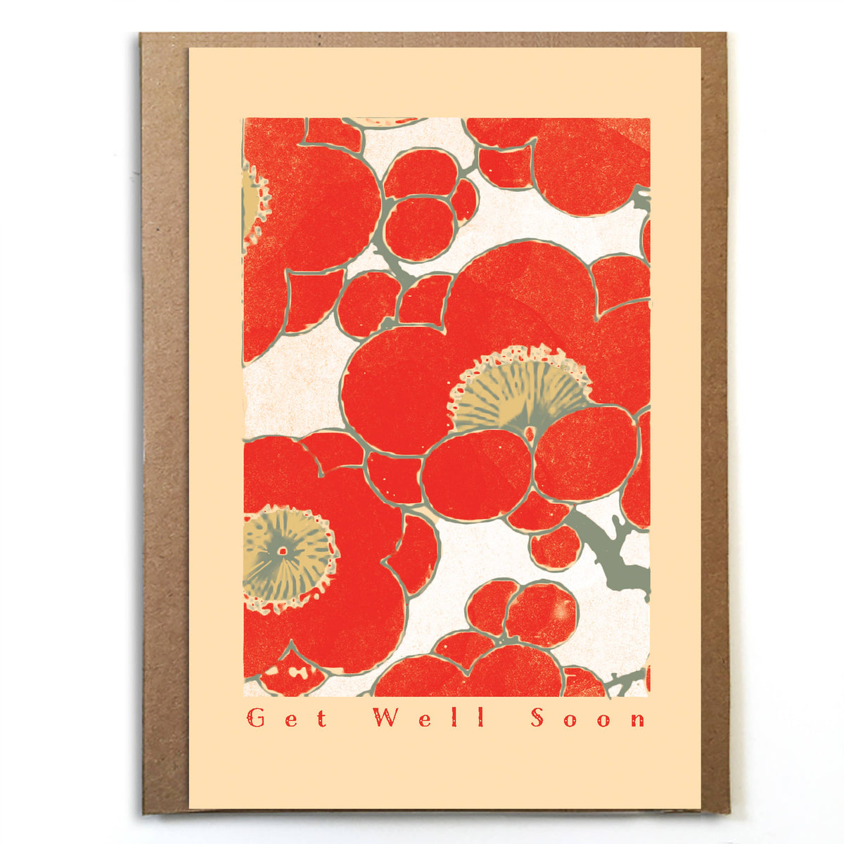 A Zillion Dollars - Red Flowers Get Well; Unique Japanese Vintage Print Card