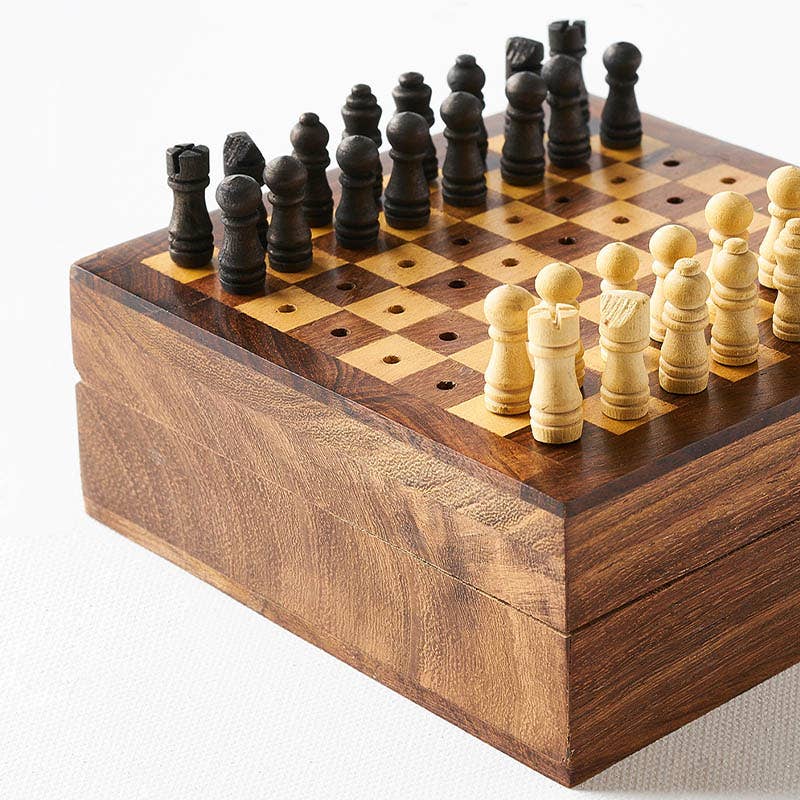 Matr Boomie Fair Trade - Travel Chess Game -  Handcrafted Wood Pegs