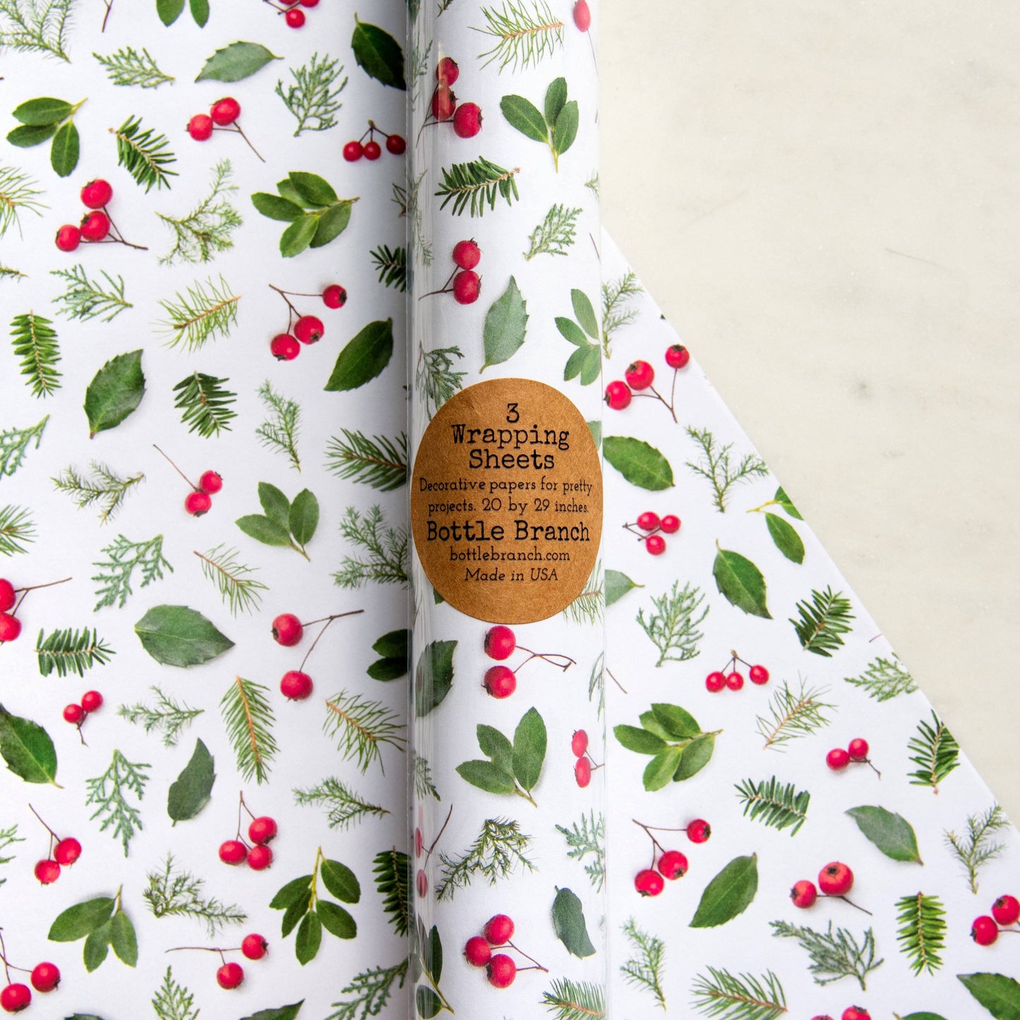 Bottle Branch - Gift wrap ~ Evergreens & Berries