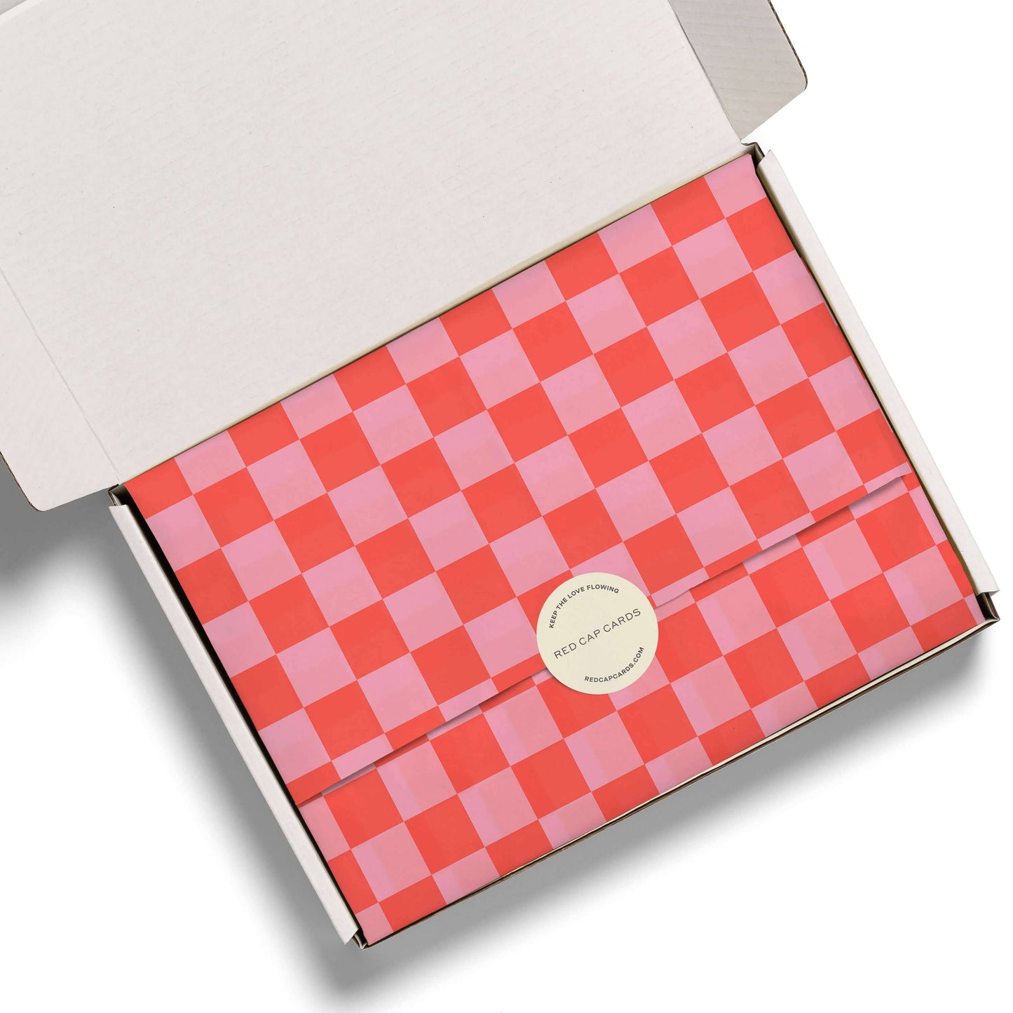 Red Cap Cards - Red and Pink Checkers tissue paper