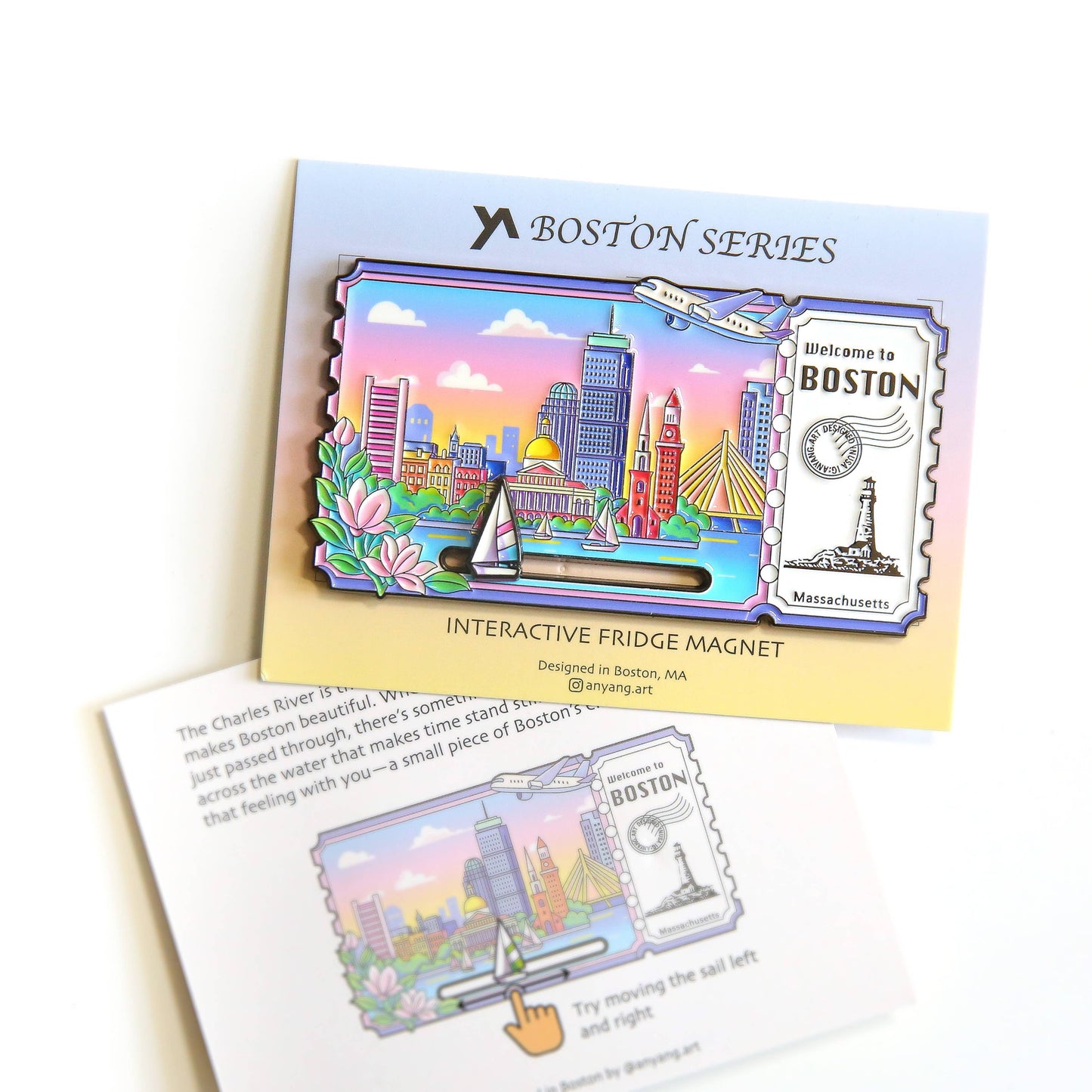 anyangART Studio - Boston Fridge Magnet: Interactive Boston, Charles River (NEW