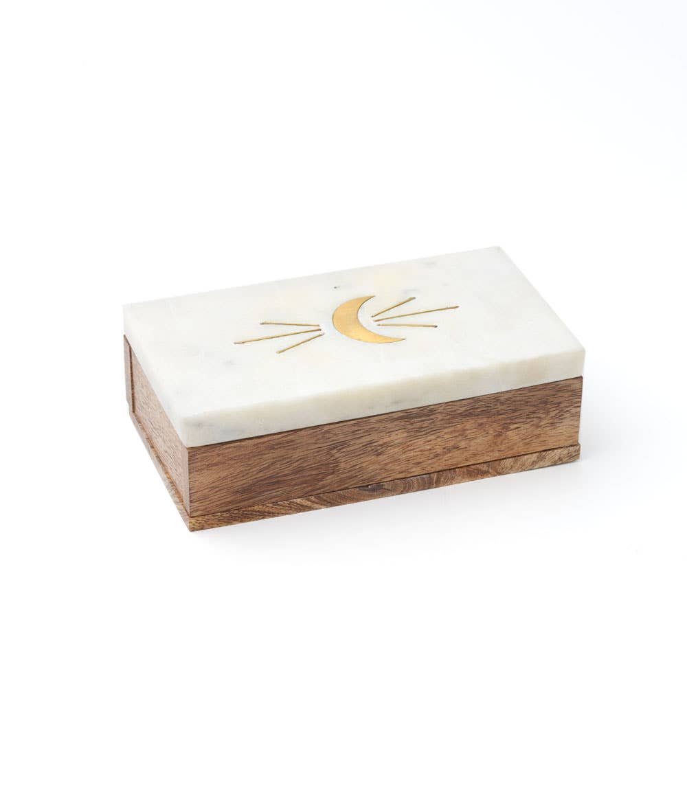 RB - Indukala Treasure Box - Marble, Mango Wood, Crescent Moon