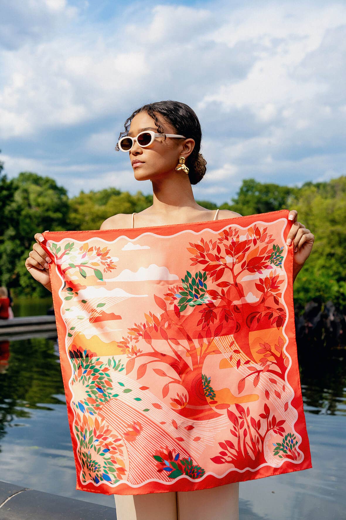 Jessie Zhao New York - Double Sided Silk Scarf Crossing Red