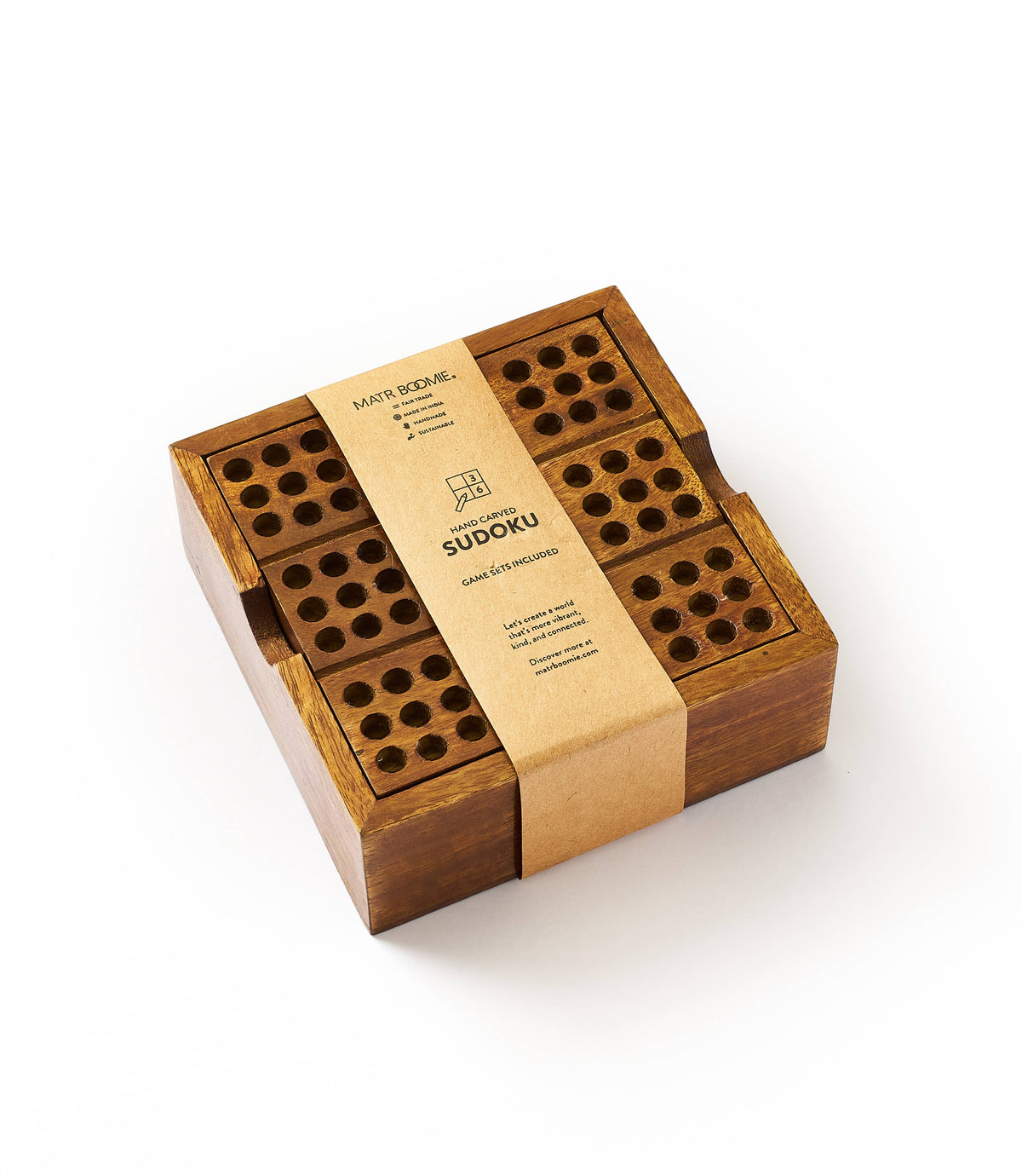 Matr Boomie Fair Trade - Sudoku Wooden Peg Game - Hand Carved Wood