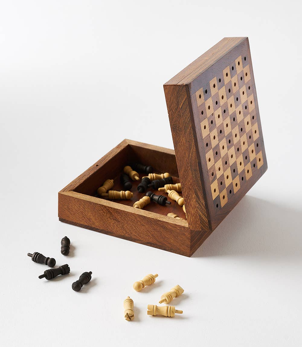 Matr Boomie Fair Trade - Travel Chess Game -  Handcrafted Wood Pegs