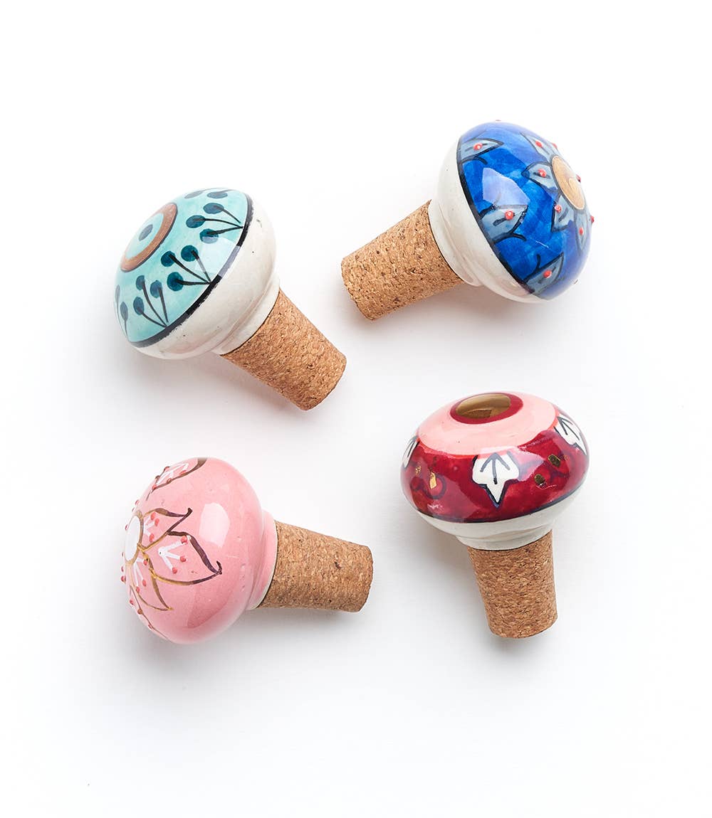 Matr Boomie Fair Trade - Jalini Wine Stopper Cork - Hand Painted Ceramic, Assorted