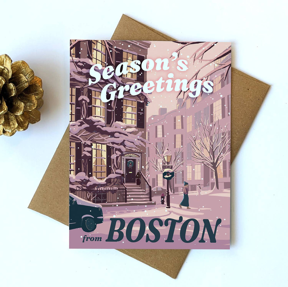 Kat Maus Haus Illustration - Boston Holiday Card (Beacon Hill)
