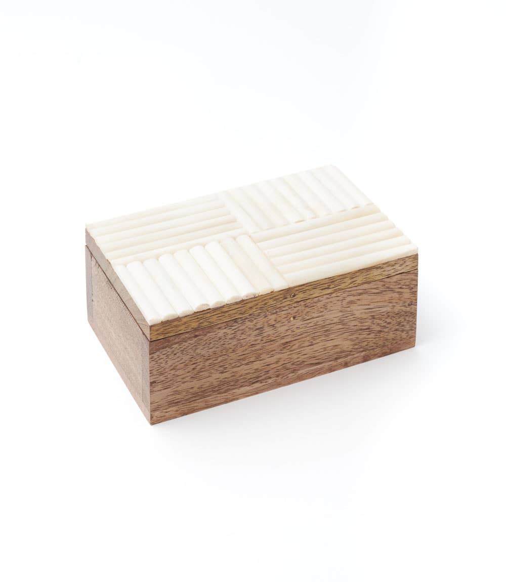 CARVED BONE CHECKERED Treasure Box