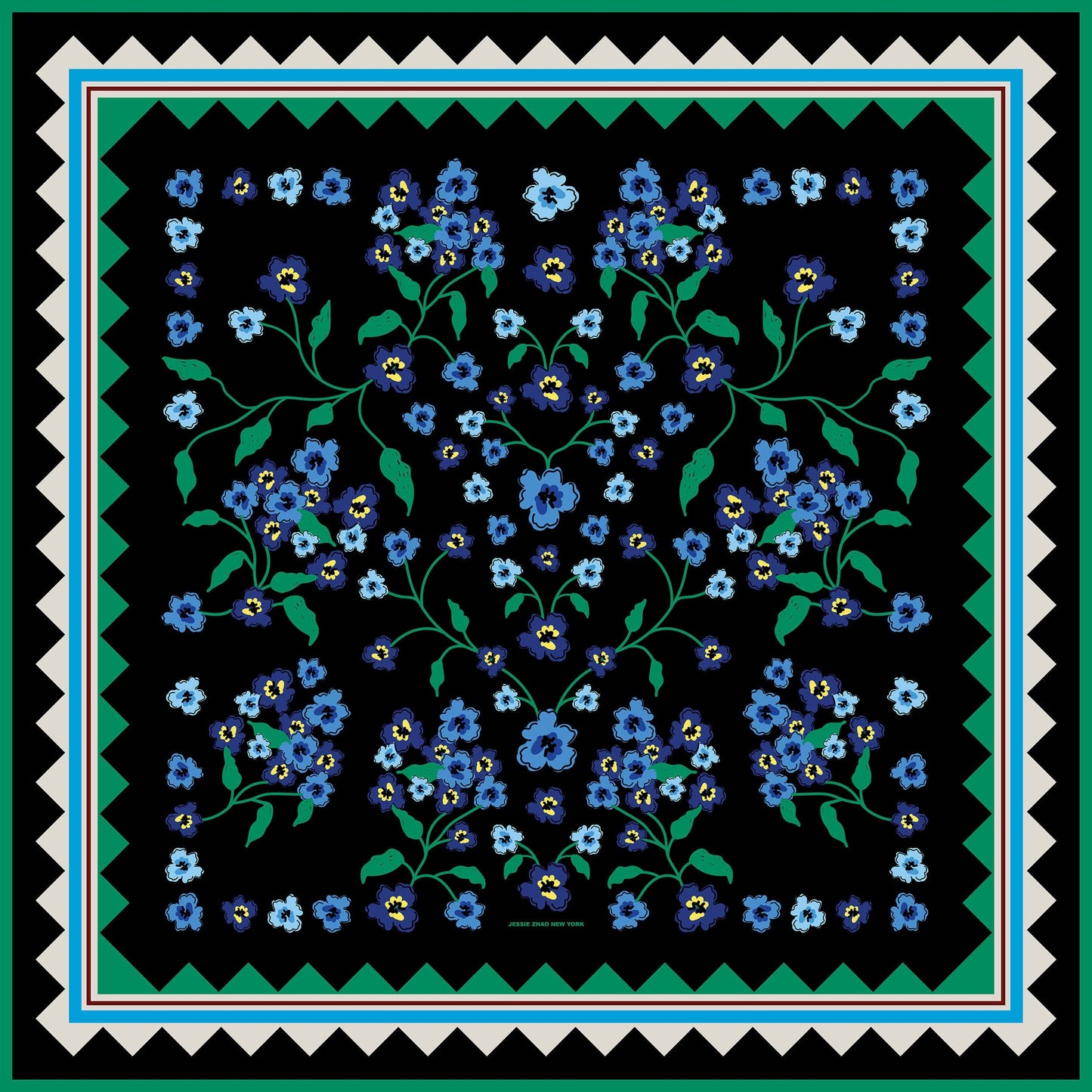 Jessie Zhao New York - Garden Nocturne Double Sided Silk Scarf