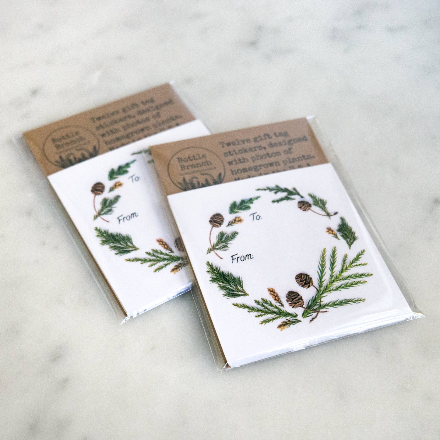 Bottle Branch - Sticker gift tags - evergreen wreath