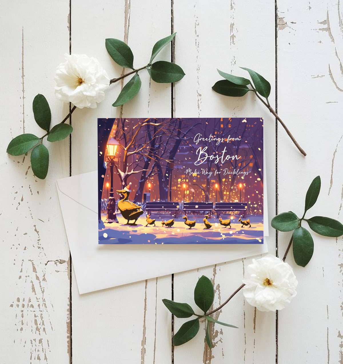 anyangART Studio - Boston Greeting Card | Boston Ducklings Boston Christmas