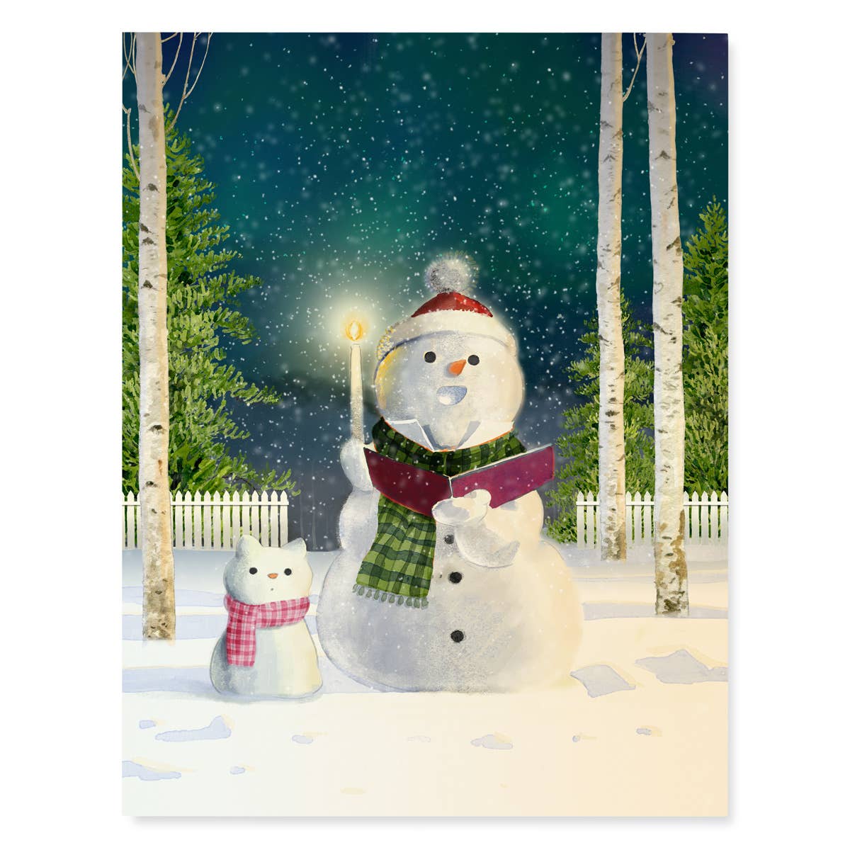 Felix Doolittle - Snow Carollers - Holiday Christmas Cards - Snowman and Cat