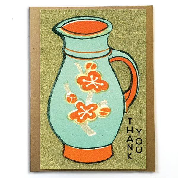 A Zillion Dollars - Blue Water Pitcher Thank You; Vintage Style Thank You Card; Original and Beautiful Thank You Card; Vintage Matchbox Cover; Floral