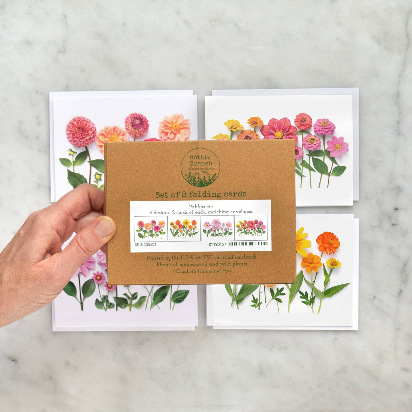 Bottle Branch - Dahlias Floral Card Set – Botanical A2 Cards (8-Pack)