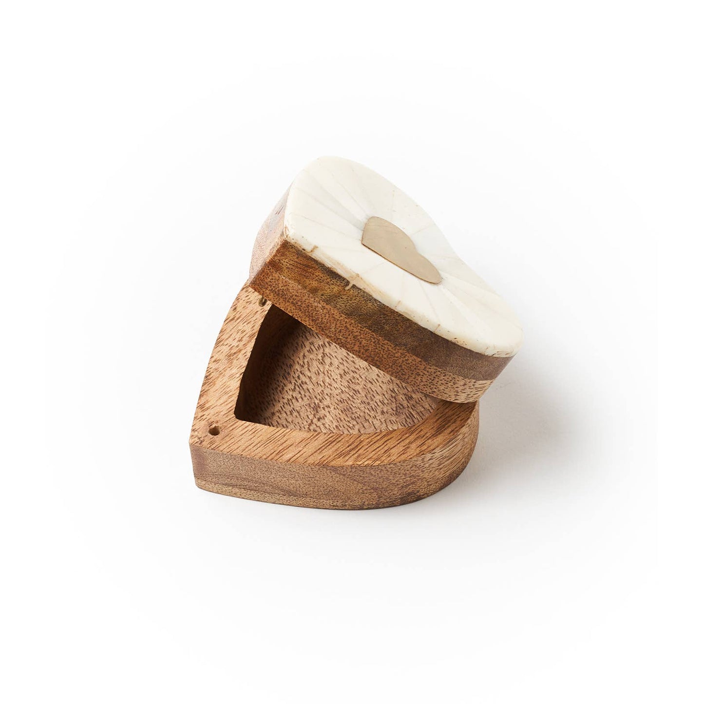 RB- Hinged Heart Box with Ethically Sourced Bone and Brass Inlay