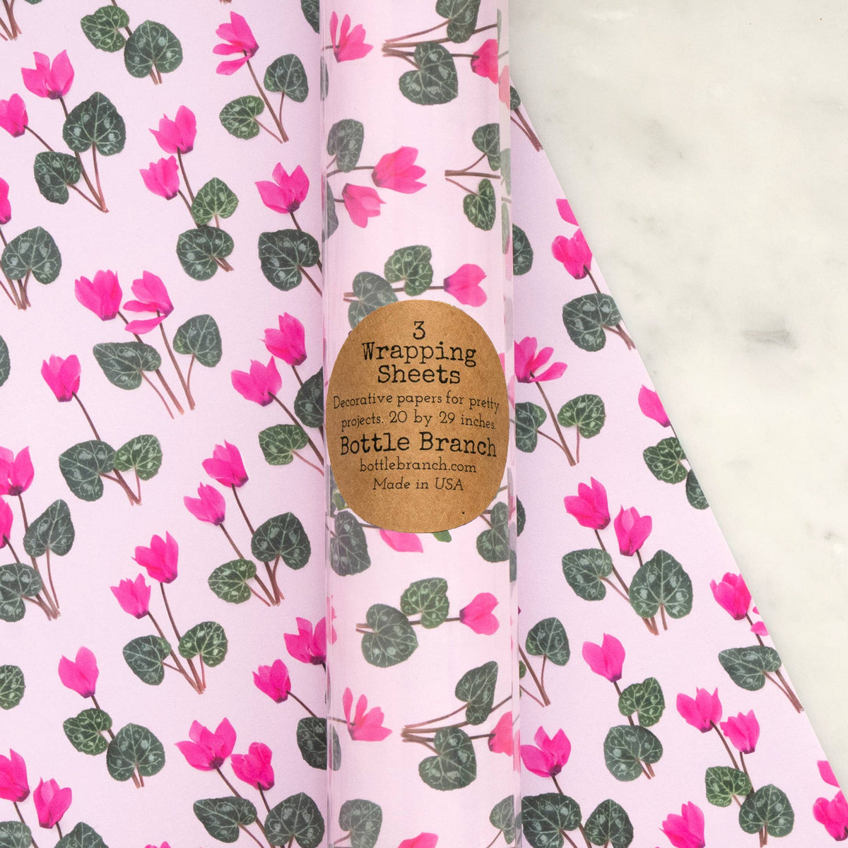 Bottle Branch - Gift Wrap - pink cyclamen