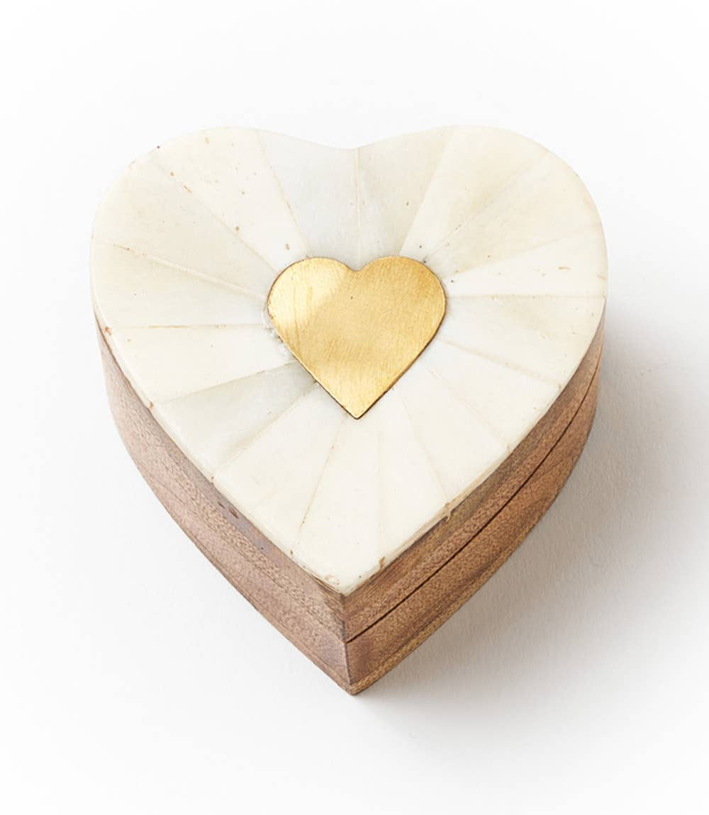 RB- Hinged Heart Box with Ethically Sourced Bone and Brass Inlay