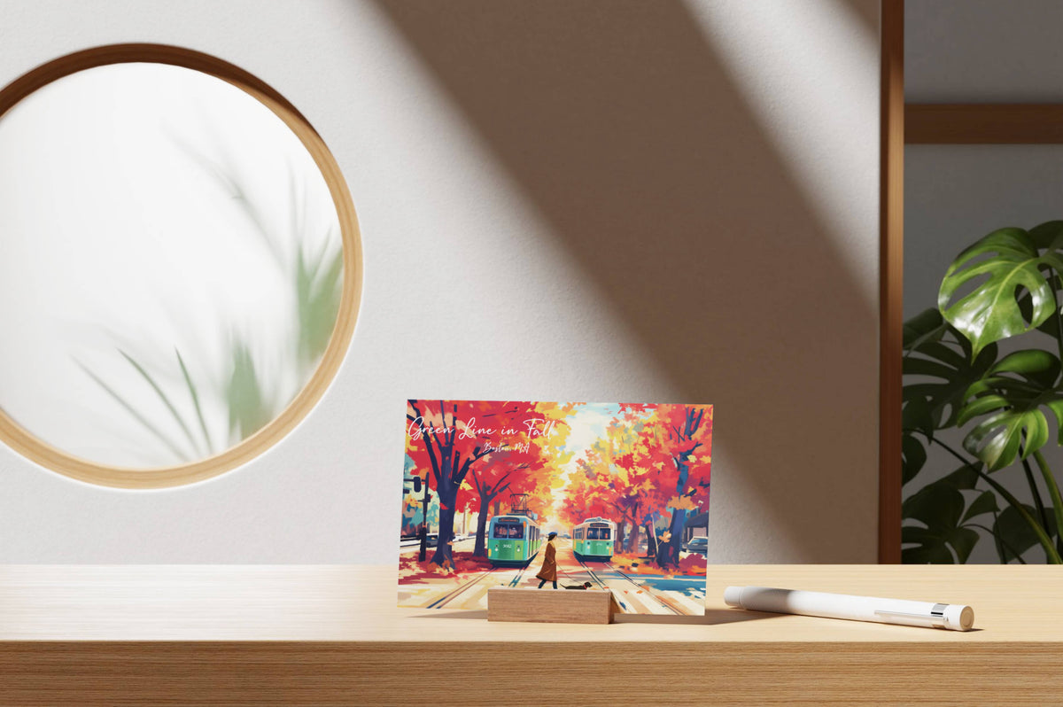 anyangART Studio - Boston Postcard, Massachusetts Postcard - Green Line in Fall