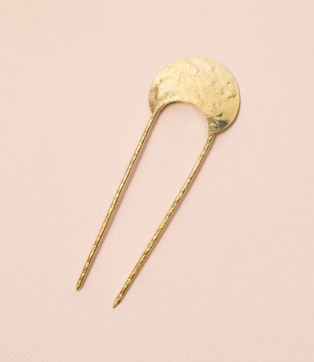 Hammered Crescent Brass Hair FORK BRASS