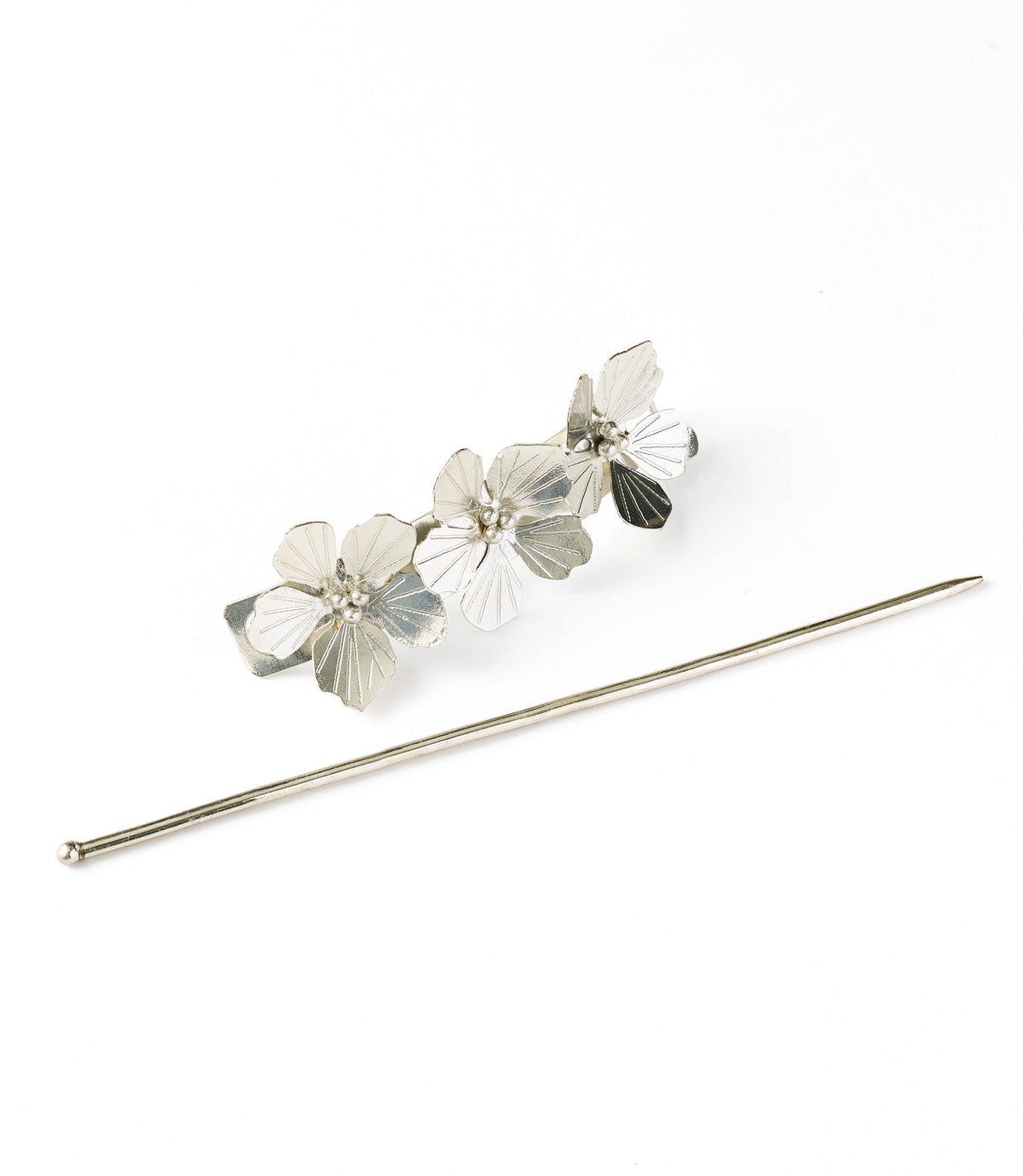 Sayuri Flower Silver Hair Slide with Stick - ALUMINUM