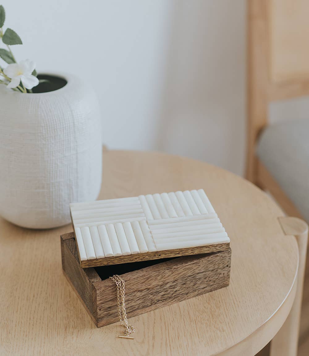 CARVED BONE CHECKERED Treasure Box