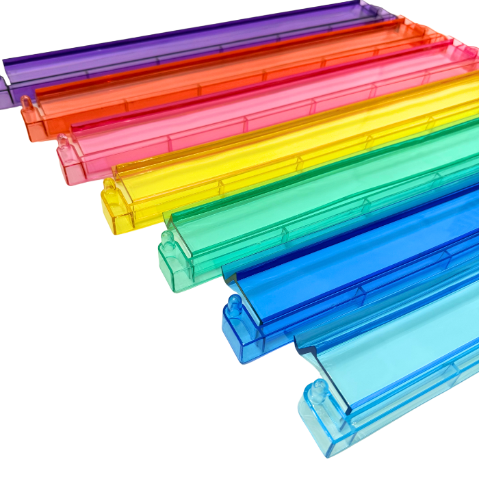 Mahjong Studios - Mahjong Rack and Pusher Set of 4 - Multi Colors Blue Purple Red Green Clear