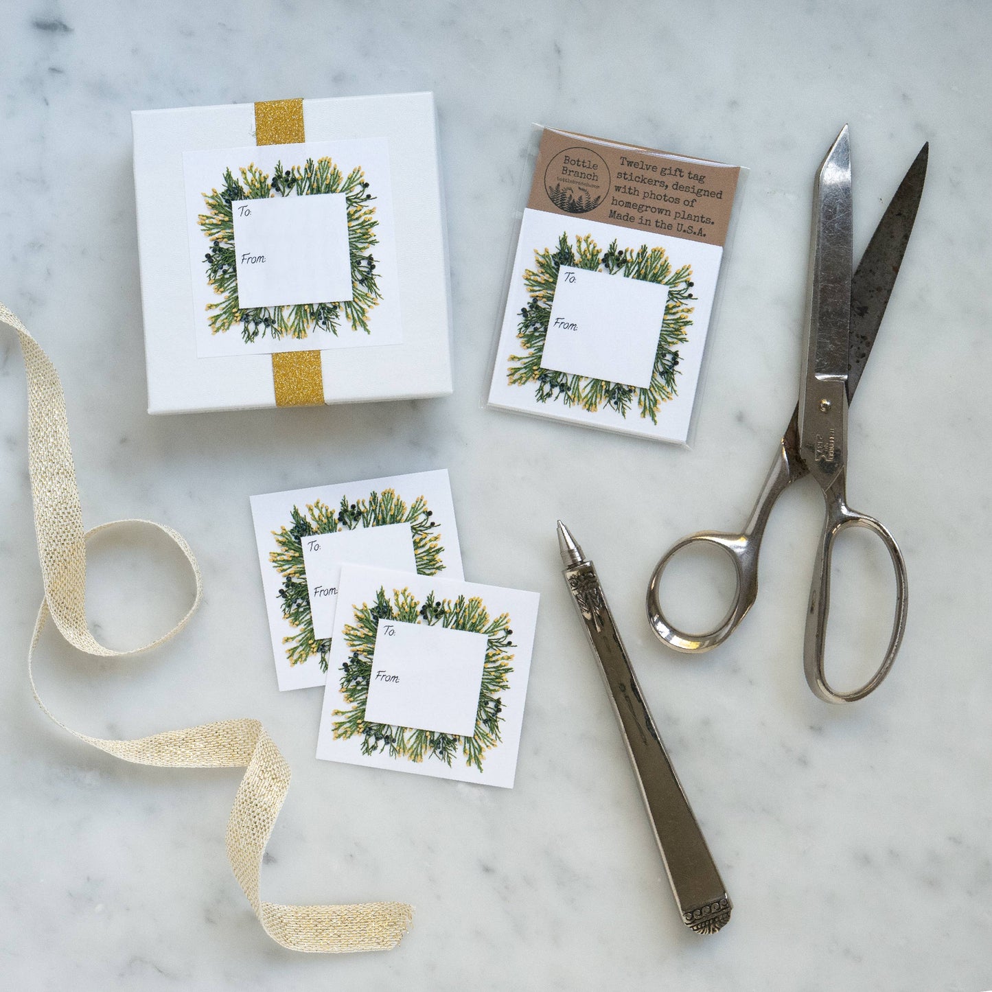 Bottle Branch - Sticker gift tags - juniper and cedar