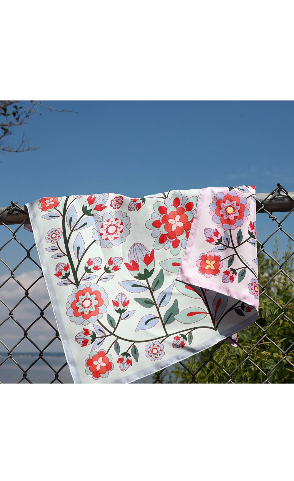 Jessie Zhao New York - Double Sided Silk Scarf Of Pink Garden
