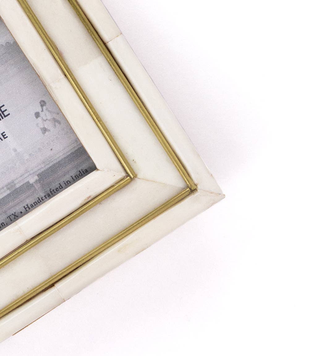Matr Boomie Fair Trade - Pravina 3x3 Picture Frame - Carved Bone, Brass Inlay