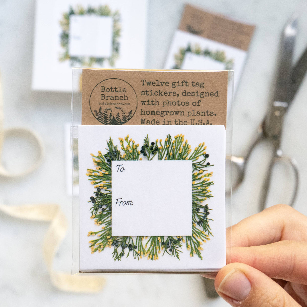 Bottle Branch - Sticker gift tags - juniper and cedar
