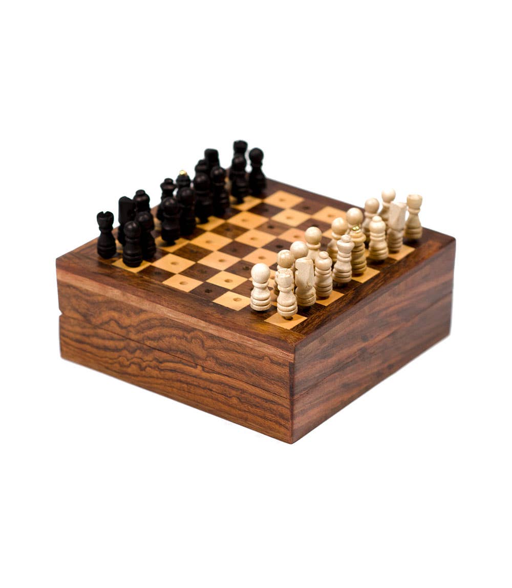 Matr Boomie Fair Trade - Travel Chess Game -  Handcrafted Wood Pegs