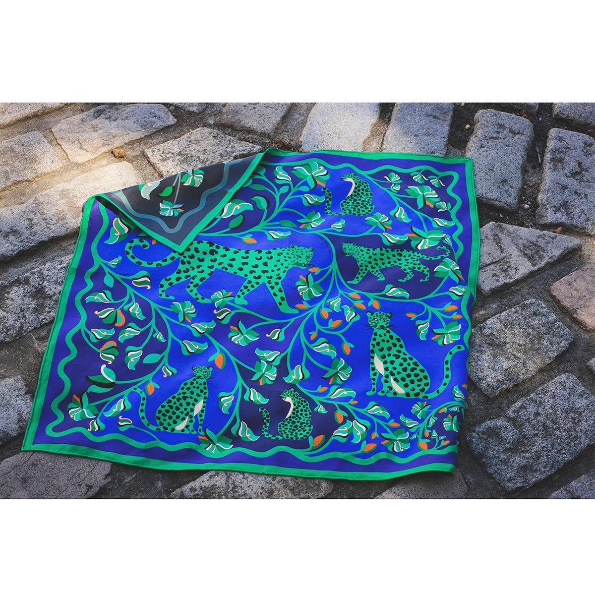 Jessie Zhao New York - Double Sided Silk Scarf Of Leopards In The Verdant Wild