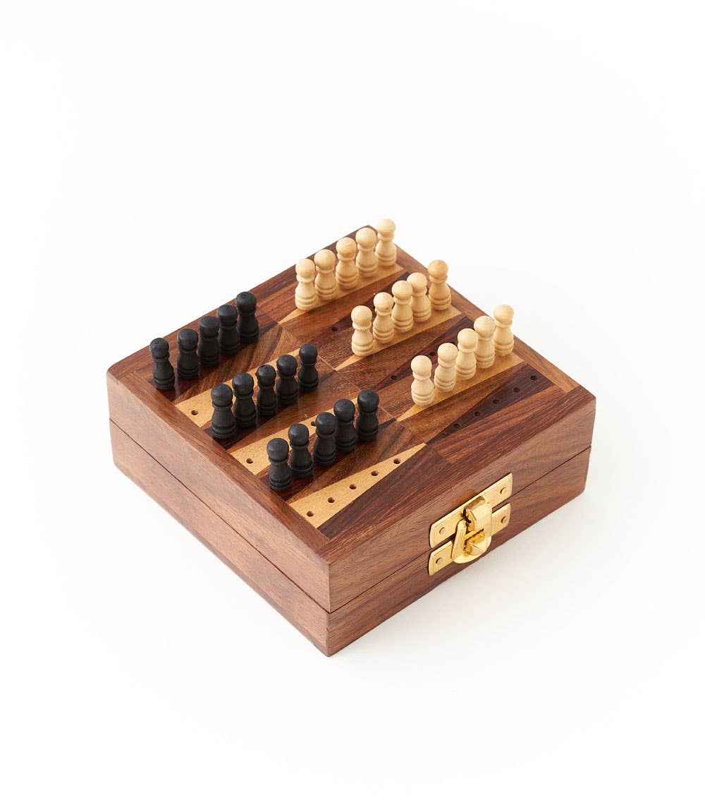 Matr Boomie Fair Trade - Mini Backgammon Travel Game Set - Handcrafted Wood