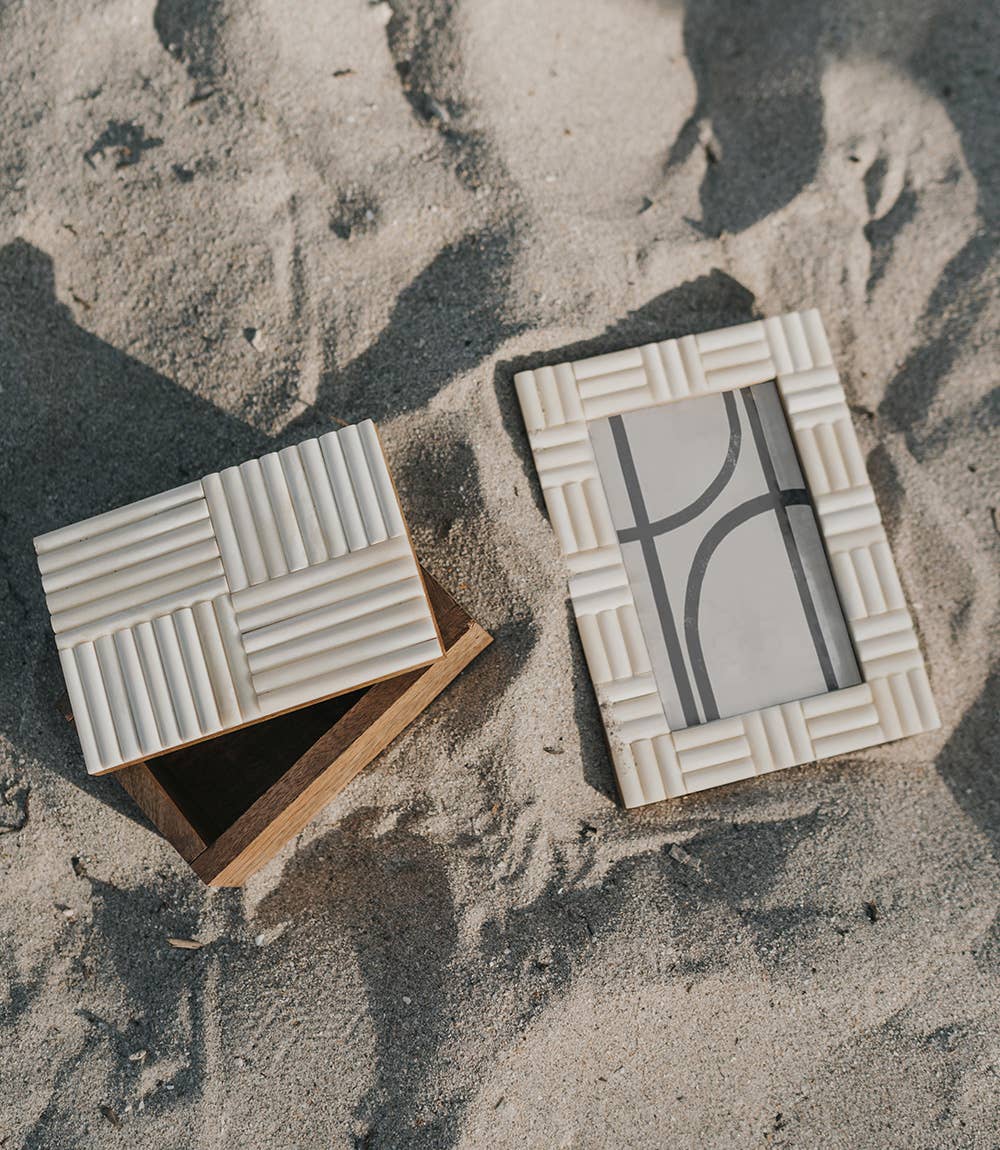 CARVED BONE CHECKERED Treasure Box