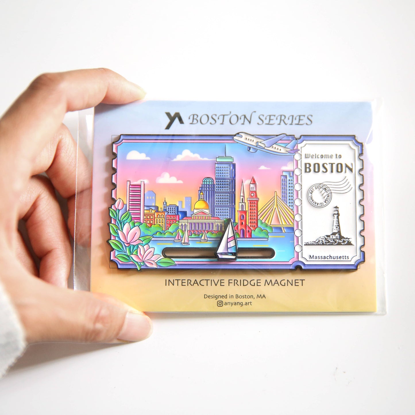 anyangART Studio - Boston Fridge Magnet: Interactive Boston, Charles River (NEW