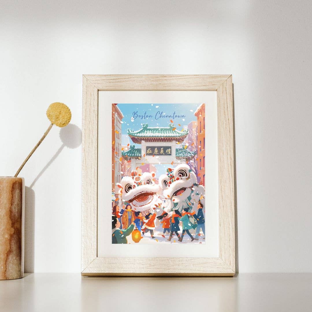 anyangART Studio - Boston Postcard, Massachusetts Postcard - Lion Dances