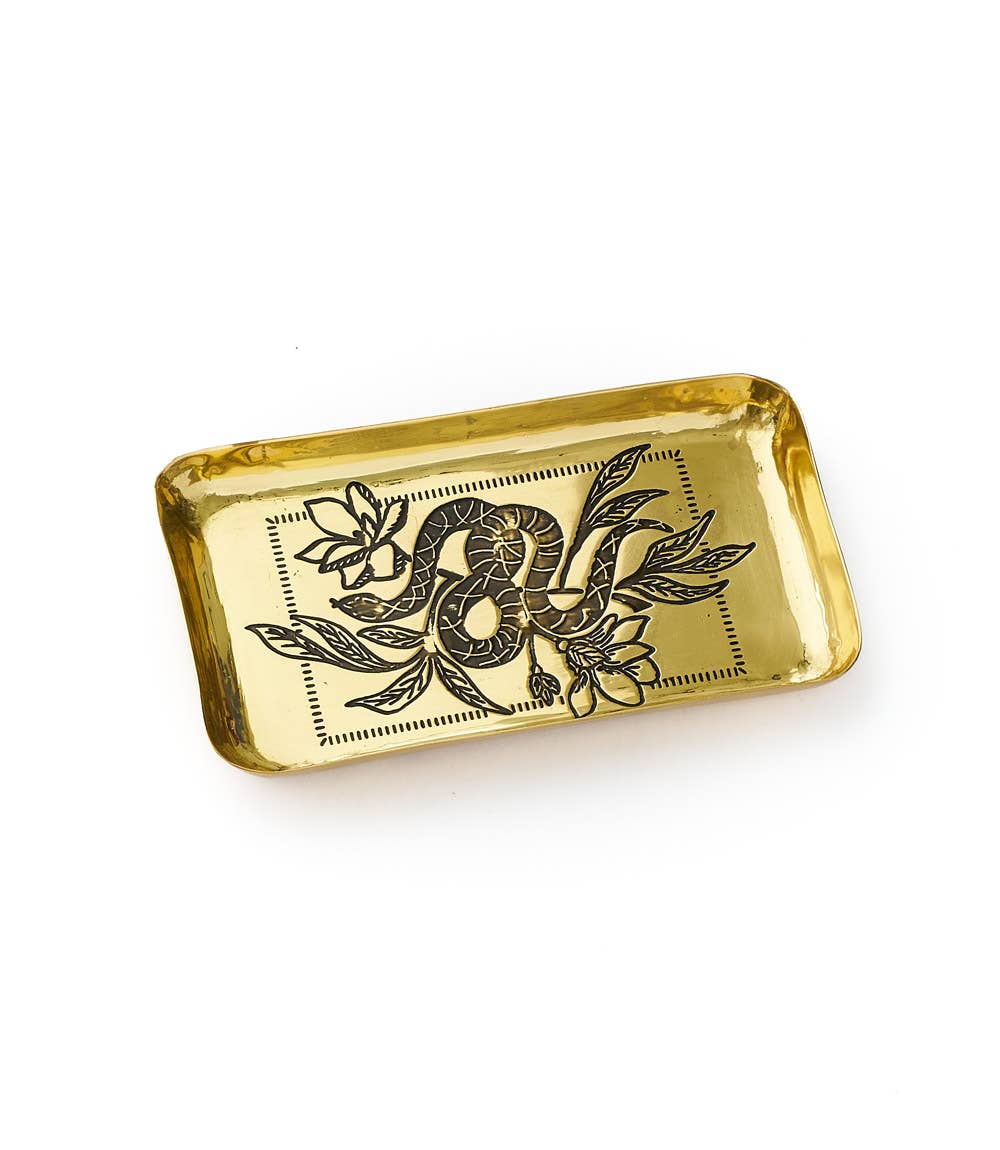Matr Boomie Fair Trade - Saanp Snake Dish, Catch All, Jewelry Tray - Etched Brass