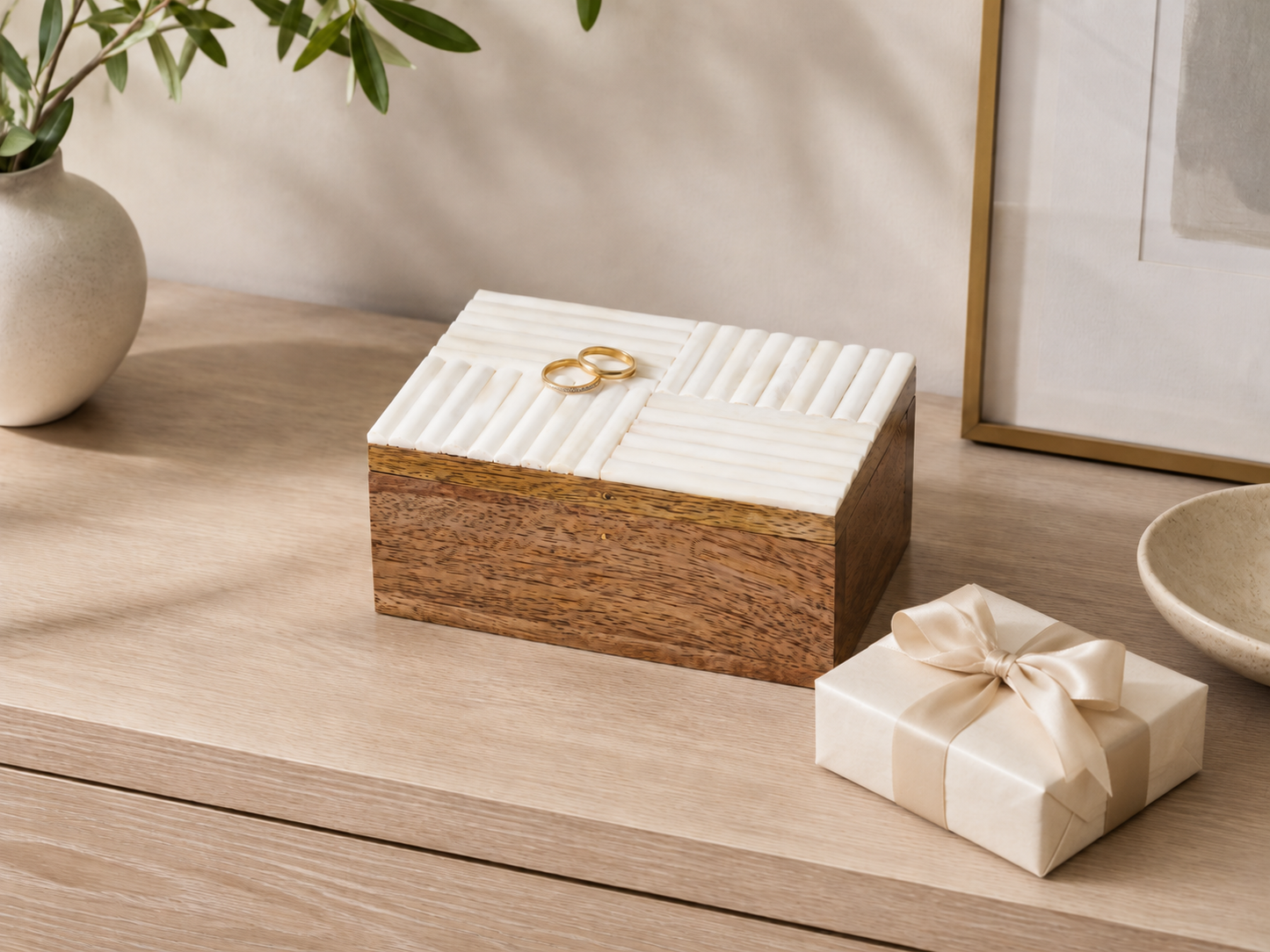 CARVED BONE CHECKERED Treasure Box