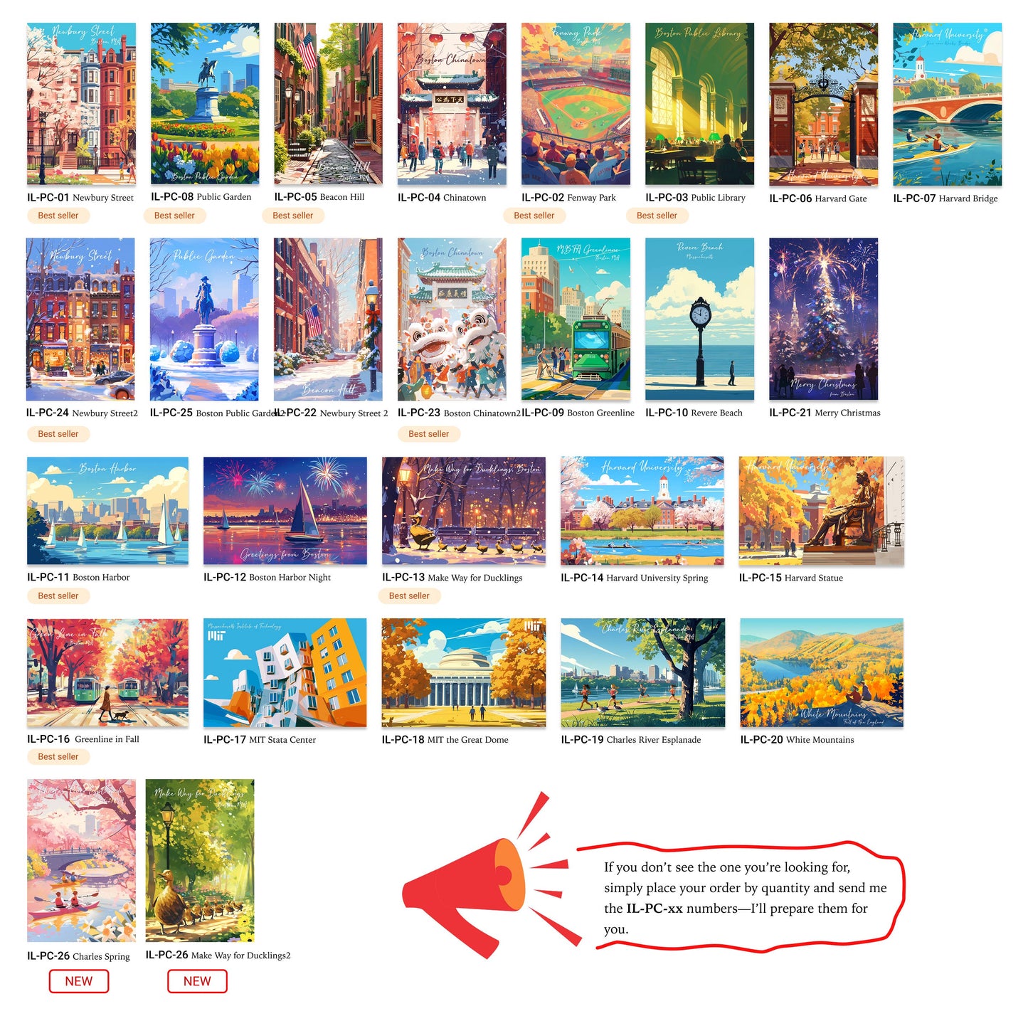 anyangART Studio - Boston Postcard, Massachusetts Postcard - Lion Dances
