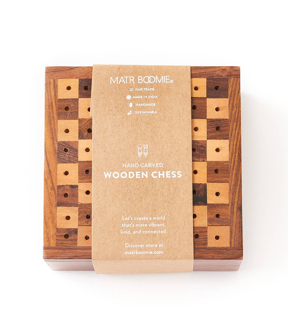 Matr Boomie Fair Trade - Travel Chess Game -  Handcrafted Wood Pegs