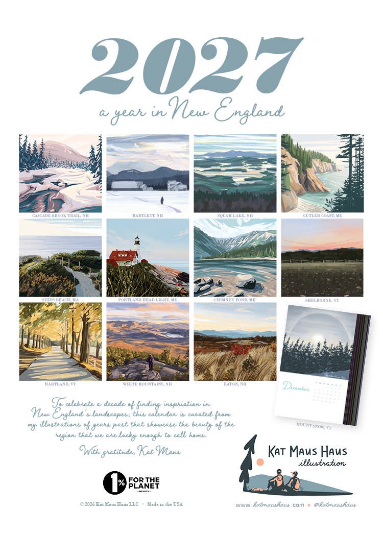 Kat Maus Haus Illustration - 2027 Desk Calendar: "A Year in New England"